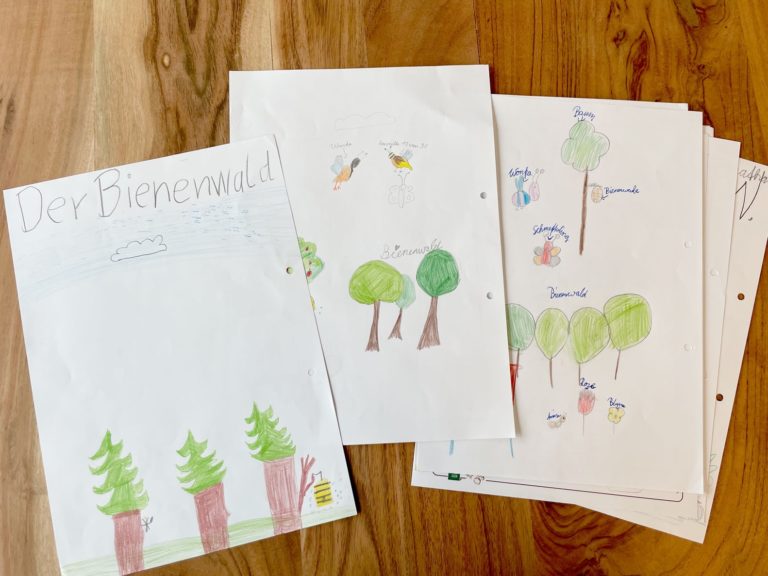 Zeichnungen der GTA-Kids ihrer Eindrücke vom Bienenwald.