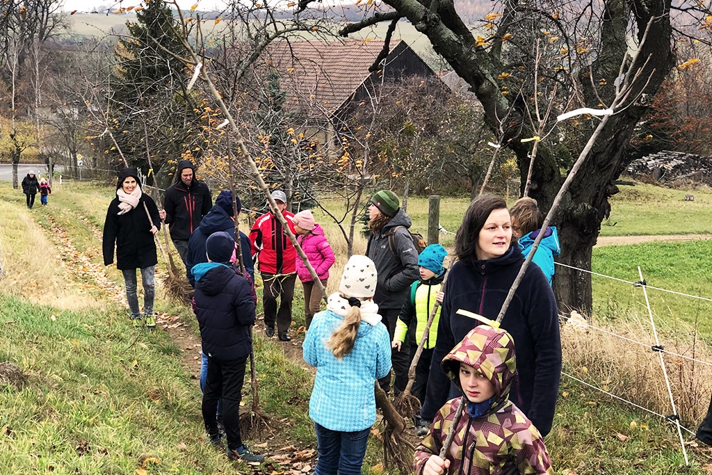 Unter fachgerechter Anleitung unserer Gärtnerin Frau Keulig machten wir uns auf zur Streuobstwiese.